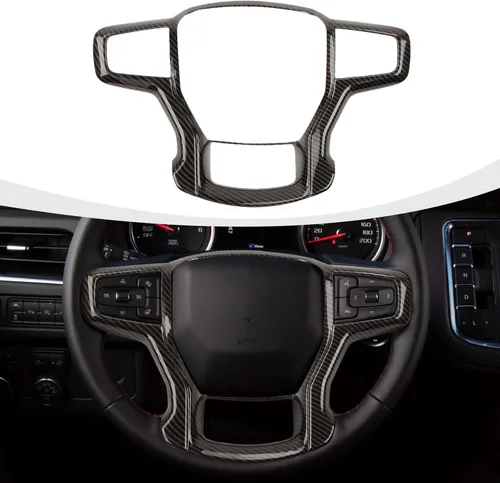 RAZPOY Funda de Tapa de Volante de Fibra de Carbono Compatible con Chevy Silverado y Suburban 2019-2022 & Tahoe 2021-2023