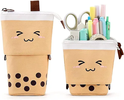 Miniatura 15 de Lindo estuche de pie de lápices para niños, estuche de lápices desplegable, bolsa de maquillaje, regalo de Navidad, estuche de lápices de lona