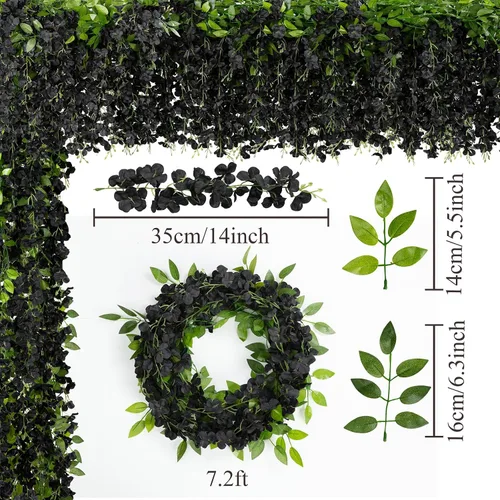 Miniatura 5 de U'Artlines 10 Piezas 7.2 Pies/Pieza Guirnalda de Glicina Artificial de Seda Flores de Glicina Negra Falsas Follaje Colgante Vides Guirnaldas