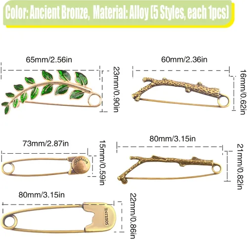 Miniatura 2 de Extra Large Safety Pins Vintage Crystal Tree Leaf Branch Brooches Big Alloy Heavy Duty Sweater Shawl Clip Brooch Pin for Clothing Dress Skirt Hat
