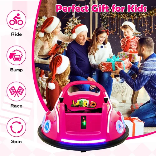 Miniatura 9 de Costzon Coche de parachoques para niños, parachoques eléctrico de 12 V con control remoto, giro de 360 grados, luces intermitentes, música Rosa