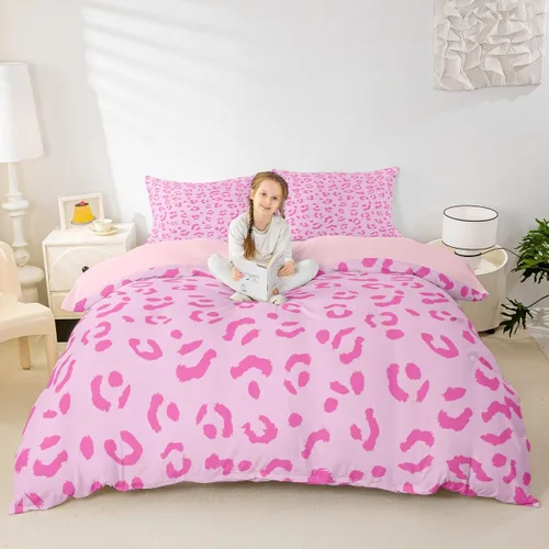 Miniatura 34 de Juego de funda de edredón para niños, tamaño individual, diseño de cebra y leopardo con purpurina, decoración de habitación para niñas y mujeres