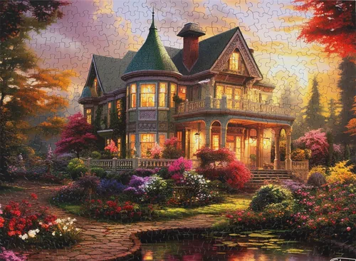 Miniatura 9 de Springbok Victorian Dream - Rompecabezas de 500 piezas para adultos, casa victoriana de ensueño al atardecer, piezas de corte único, fabricado