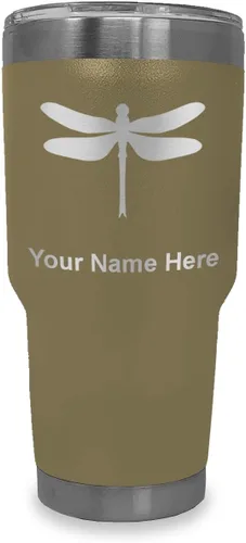 Miniatura 10 de LaserGram Vaso aislado al vacío de 20 onzas, libélula, grabado personalizado incluido (negro)