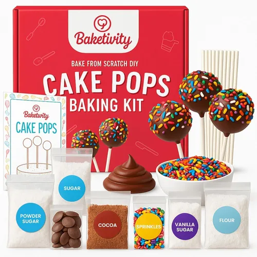 Kit de Hornado de Pop Cakes DIY de Baketivity para Niños - Ingredientes Pre-medidos, Suministros de Decoración Deliciosas paletas de pastel