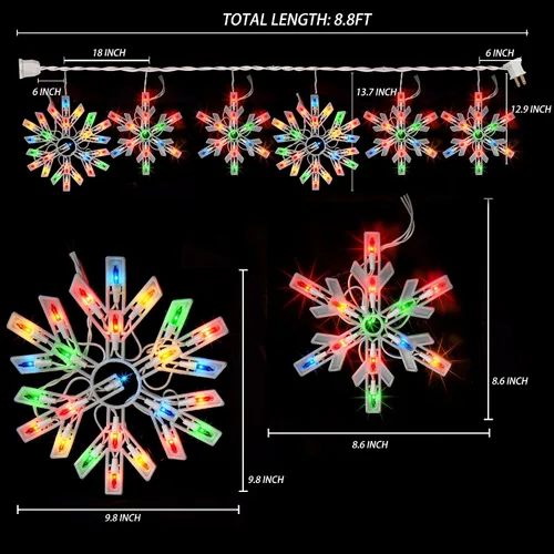 Miniatura 6 de Dazzle Bright Luces navideñas de copo de nieve para exteriores, 100 unidades de 8.5 pies conectables, impermeables, luces de carámbano de Navidad