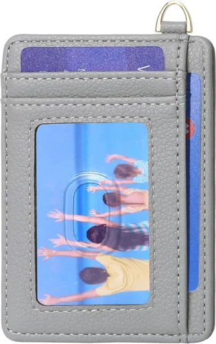 Miniatura 19 de Badiya Tarjetero delgado minimalista para tarjetas de crédito, bolsillo frontal con bloqueo RFID, estuche compacto para tarjetas con ventana