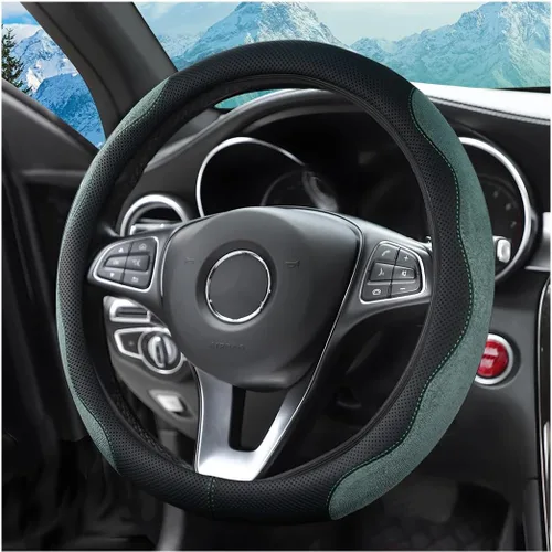 Miniatura 11 de zipelo Funda para volante de automóvil de 14.5"-15", protector de rueda interior de automóvil con cuero forrado antideslizante duradero, suave