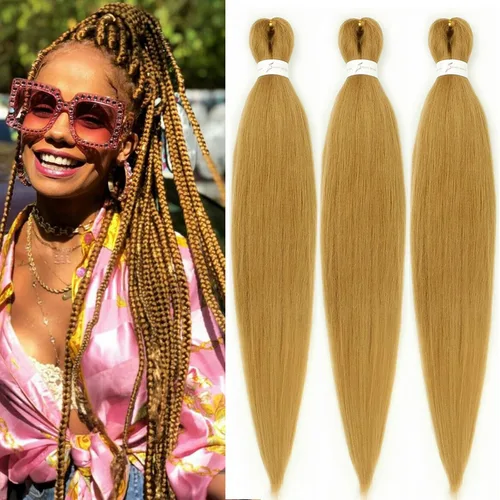 Miniatura 9 de Cabello trenzado marrón preestirado de 30 pulgadas, 3 paquetes de cabello trenzado preestirado de color 30 EZ, textura Yaki, extensiones de cabello