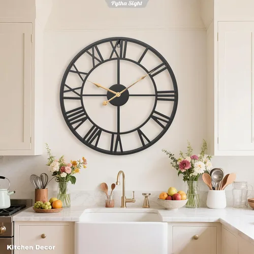 Miniatura 5 de Pytha Sight - Reloj de pared grande para sala de estar, de 16 pulgadas, moderno, industrial, decorativo, de metal, silencioso, funciona con Negro