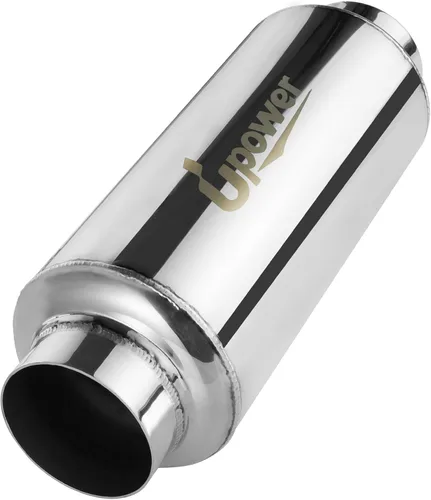 Upower Resonador de escape de entrada y salida de 2.5 pulgadas, cuerpo de 4 x 8.5 pulgadas, silenciador de acero inoxidable recto con longitud total