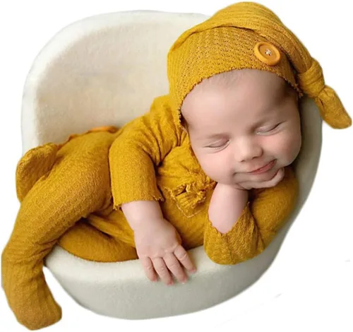 Miniatura 15 de Moda recién nacido niños niñas bebé sesión de fotos accesorios trajes ganchillo ropa sombrero de cola larga pantalones accesorios de fotografía