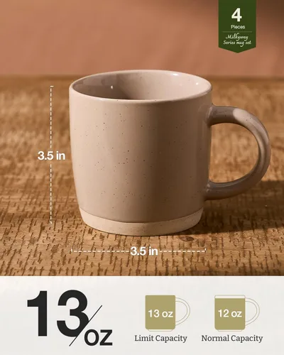 Miniatura 4 de famiware Tazas de café para 4, juego de tazas de 13 onzas, taza para beber con asa para café, té, cacao, leche, serie Milkyway Series, canela marrón