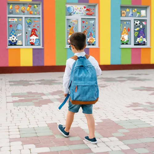 Miniatura 4 de Whaline 9 hojas de calcomanías para ventana de regreso a la escuela, gnomo lápiz libro globo mochila escolar, calcomanías para ventana