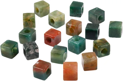 Miniatura 5 de TUMBEELLUWA Cuentas de piedra para la fabricación de joyas, cuentas sueltas de cristal curativo con agujero grande y forma cuadrada, paquete de 15