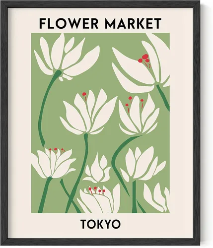 HAUS AND HUES Póster de mercado de flores, arte de pared botánico vintage, impresiones florales verde salvia, decoración estética de plantas para