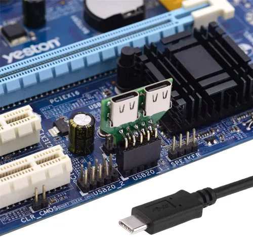 Miniatura 2 de Puertos duales USB 3.1 tipo C USB-C hembra a USB 2.0 placa madre 9pin 10pin adaptador de cabecera PCBA 480Mbps