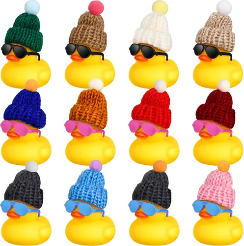 Miniatura 11 de Chivao 12 piezas de mini patos de goma con gafas de sol/lentes y sombreros/collar, patos de goma de crucero a granel, regalo del día de San
