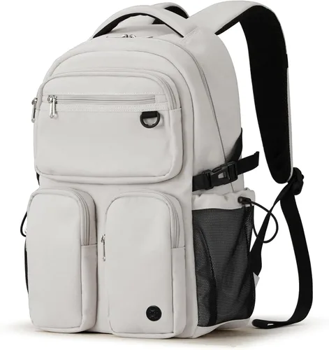 mixi Mochila de viaje para laptop, bolsa ligera para hombres y mujeres, bolsa de computadora de 15.6 pulgadas con bolsillos multifunción, 17 Beige