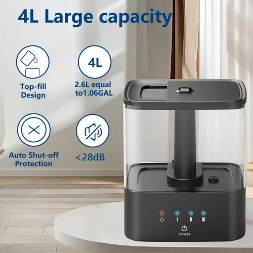 Miniatura 3 de KZF Humidificadores de llenado superior de 4 L para dormitorio y tiempo de funcionamiento de 60 horas, humidificador de niebla fría, 3 niveles