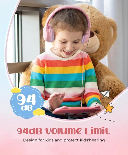 Miniatura 2 de DyBaxa Auriculares para niños, auriculares plegables con cable para niños, limitador de volumen de 94 dB, auriculares para niños para clases