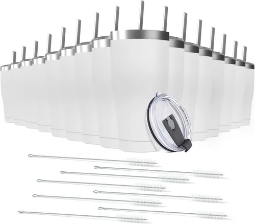 Miniatura 20 de Paquete de 8 vasos de acero inoxidable de 30 onzas a granel reutilizables con tapa, taza de café con recubrimiento de polvo de doble pared