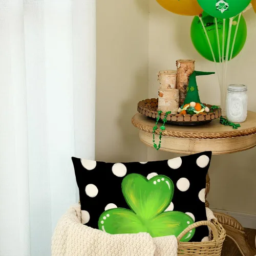 Miniatura 4 de AACORS Funda de almohada del Día de San Patricio de 16 x 16 pulgadas, decoración de trébol de lunares, funda de cojín de primavera para el sofá