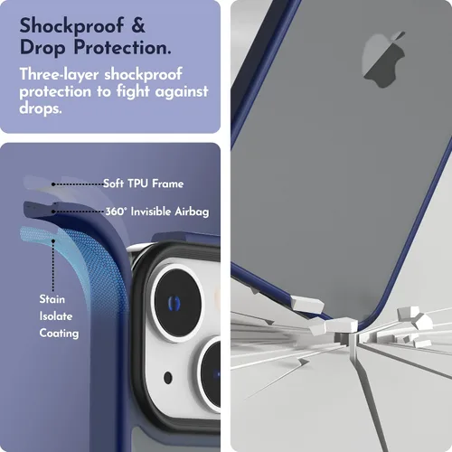 Miniatura 4 de Funda compatible con iPhone 14 con protector de pantalla, cuerpo completo, a prueba de golpes, con protector de cámara, translúcido mate, funda