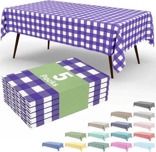 Miniatura 73 de Smiry Paquete de 3 Manteles Desechables de Cuadros Gingham Color Caqui - 54" x 72" Mantel de Plástico de Servicio Pesado, Cubiertas de Mesa