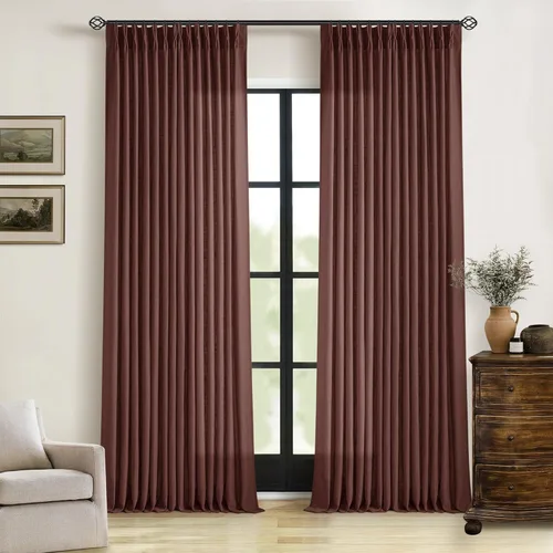 Miniatura 143 de Cortinas de lino natural con pliegues fruncidos de 120 pulgadas de largo para sala de estar, cortinas plisadas con ganchos y lengüeta trasera