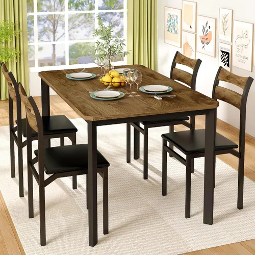 Miniatura 3 de Recaceik Juego de mesa de comedor para 4, mesa de cocina de madera con marco de metal y tablero de MDF, juego de mesa de cocina de 5 piezas