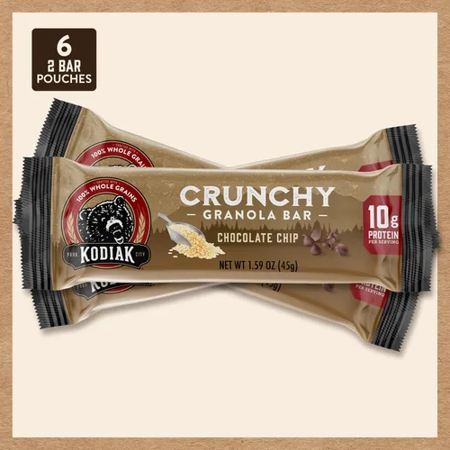 Miniatura 7 de Kodiak Cakes Barritas crujientes de granola Protien, chispas de chocolate, alto contenido de proteínas, 100% granos integrales, 12 cajas con 6