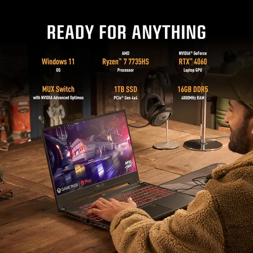 Miniatura 4 de ASUS TUF Gaming A15 (2023) - Laptop para juegos, 15.6” FHD 144Hz, pantalla 100% sRGB, GeForce RTX 4060, AMD Ryzen 7 7735HS, 16GB DDR5, 1TB PCIe SSD