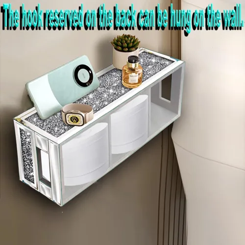 Miniatura 5 de Wocred Cesta de Baño Actualización de Tanque de Inodoro, Bandeja de Baño con Espejo de Diamante Triturado Montada en la Pared, Organizador