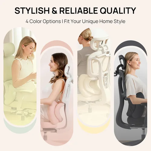 Miniatura 9 de CabLady S1 Petite Silla ergonómica de escritorio para el hogar con reposapiés y reposacabezas, soporte lumbar fijo de respaldo alto con almohada