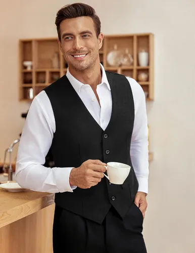 Miniatura 3 de COOFANDY Chaleco de traje de negocios para hombre, chaleco de vestir ajustado, chaleco de boda
