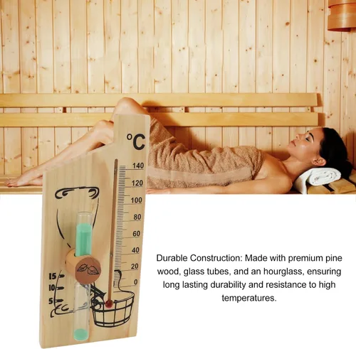 Miniatura 5 de Karlak Sauna Thermometer Hourglass 15 Minute Sand Timer 0 to 140 Celsius Degree Temperature Wall Mount Sauna Accessory