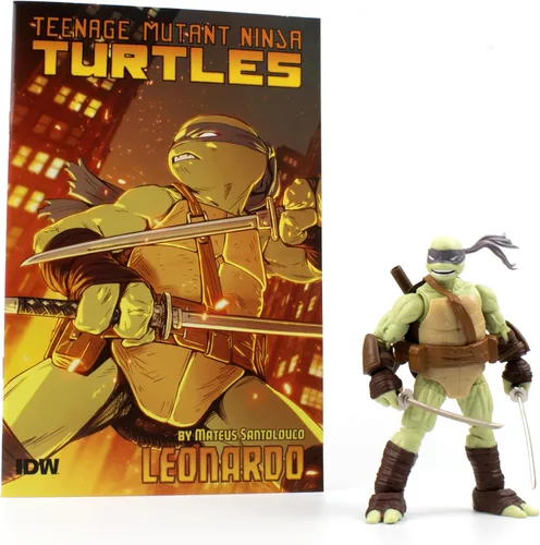 Miniatura 7 de Figura de acción de Michelangelo de Teenage Mutant Ninja Turtles BST AXN v2 IDW de 5 pulgadas y libro de cómics de Michelangelo de IDW edición