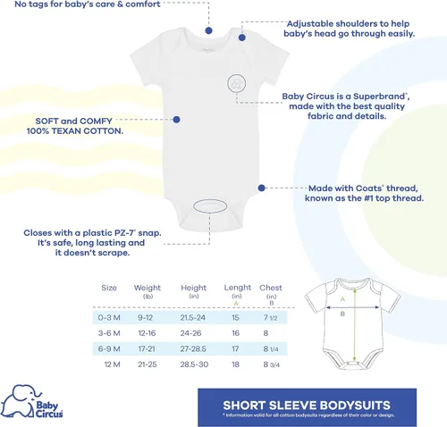 Miniatura 4 de BABYCIRCUS, Gender-Neutral, Baby Short-Sleeved BodysuitsOnesies, 100% Cotton USA