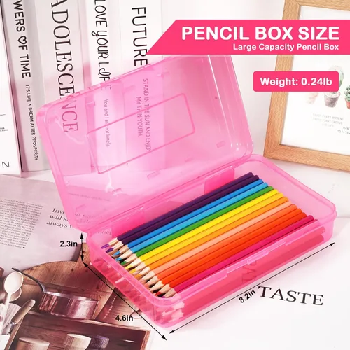 Miniatura 2 de Caja de lápices de plástico de colores, estuche de lápices de gran capacidad, cajas de lápices para niños y adultos, caja de almacenamiento de Rosa