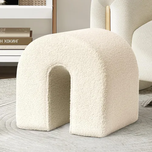 Miniatura 11 de SHYFOY Reposapiés otomano, reposapiés tapizado de 16.93 pulgadas con terciopelo suave de peluche, taburete en forma de N, taburete compacto y Camello