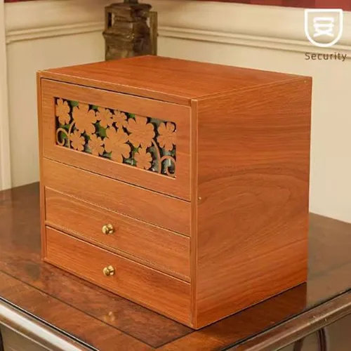 Miniatura 8 de Organizador de maquillaje, organizador de maquillaje de madera retro con espejo y 2 cajones, soporte grande para brochas de cuidado de la piel
