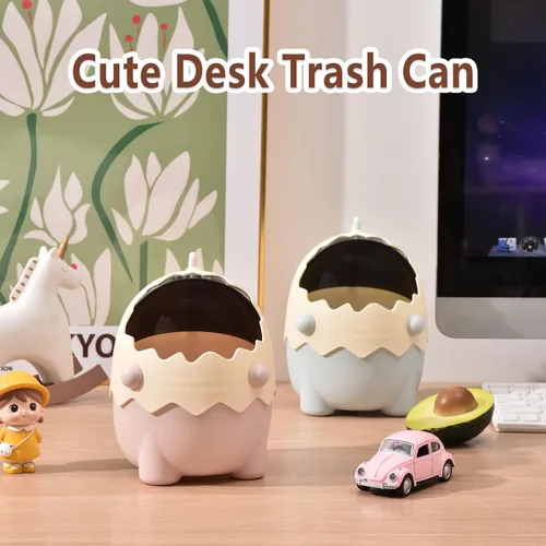 Miniatura 3 de Mini bote de basura con tapa, bonitos botes de basura de escritorio de dinosaurios, pequeño bote de basura de plástico para oficina, tocador de Azul