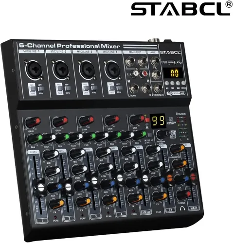 Miniatura 8 de Mezclador de audio profesional de metal de 6 canales con BT, interfaz de audio, consola de mezcla de tablero de sonido, efecto de reverberación DSP