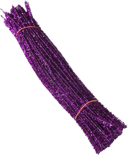 AKOAK 100 tallos metálicos de felpilla brillante de 0.236 in x 11.811 in, tallos de oropel con alambre para manualidades (morado)