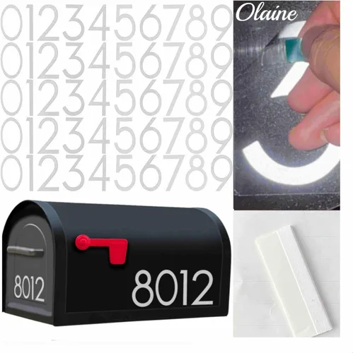 Miniatura 9 de 2 pulgadas Números reflectantes de buzón para exterior, 5 juegos de pegatinas numeradas con lengüetas adhesivas para fácil colocación y despegado