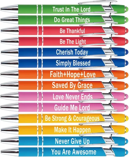 Miniatura 10 de PASISIBICK 12 piezas de bolígrafos de tinta negra con citas motivadoras e inspiradoras, punta estilo lápiz táctil para pantalla, escrituras 12