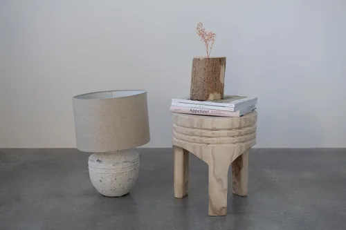 Miniatura 10 de Creative Co-Op Taburete de madera de Paulownia tallada a mano, estilo bohemio, natural