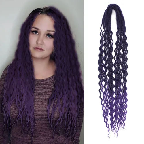 Miniatura 60 de Extensiones de rastas trenzadas bohemias de 24 pulgadas, 10 hebras de rastas sintéticas rizadas color marrón degradado con trenza de caja, rastas