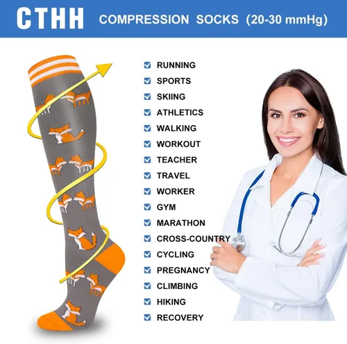 Miniatura 4 de CTHH 57 pares de calcetines de compresión para mujeres y hombres, medias de compresión para apoyo, correr, atletismo, enfermería, viajes